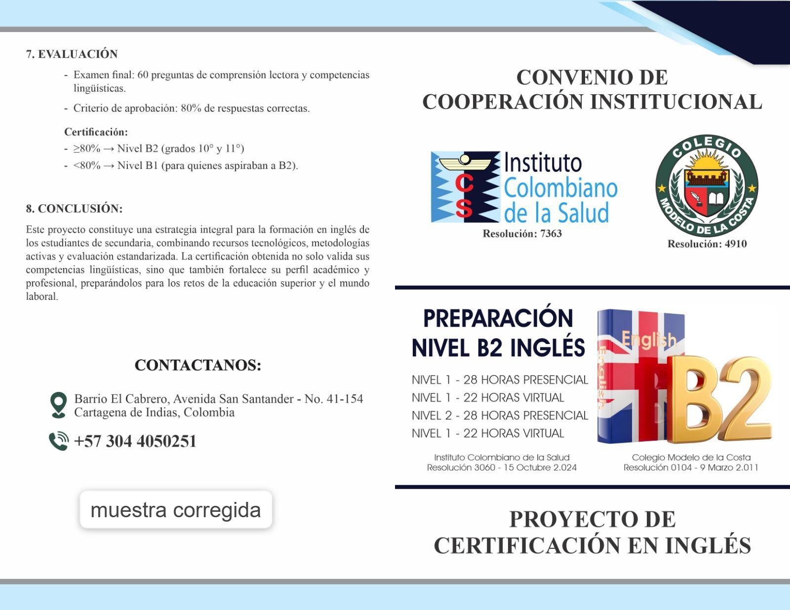 Folleto Icosalud: Metodología, Contenidos y Convenio Institucional