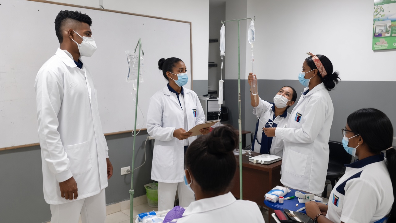 Grupo pequeño de estudiantes ICOSALUD en práctica supervisada