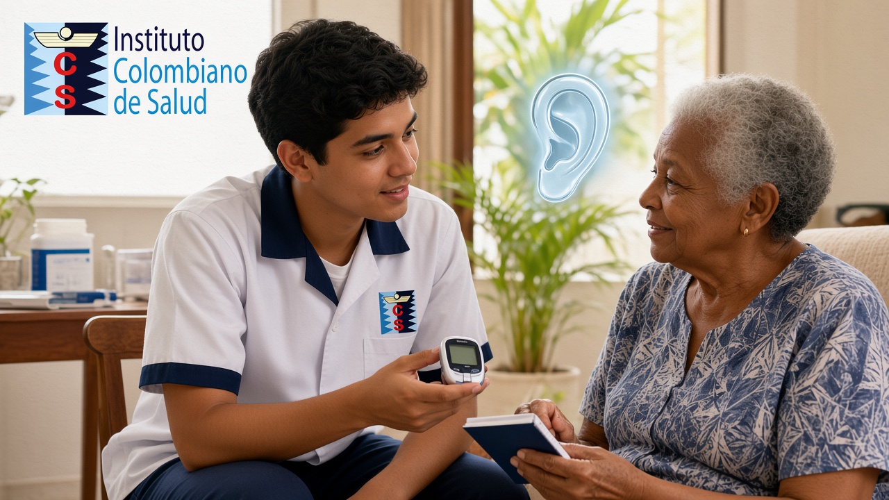 Estudiante ICOSALUD escuchando a un paciente adulto con enfermedad crónica